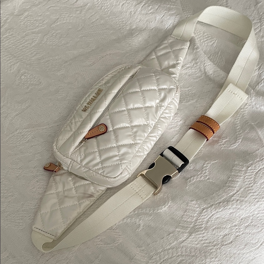 MZ Wallace Quilted White Belt Bag with Adjustable Strap